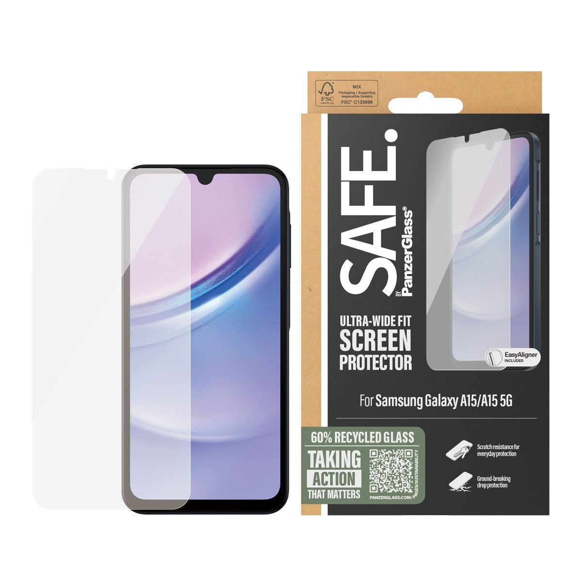 SAFE. by PanzerGlass® Skærmbeskyttelse by Samsung Galaxy A15 | A15 5G | Ultra-Wide Fit m. EasyAligner